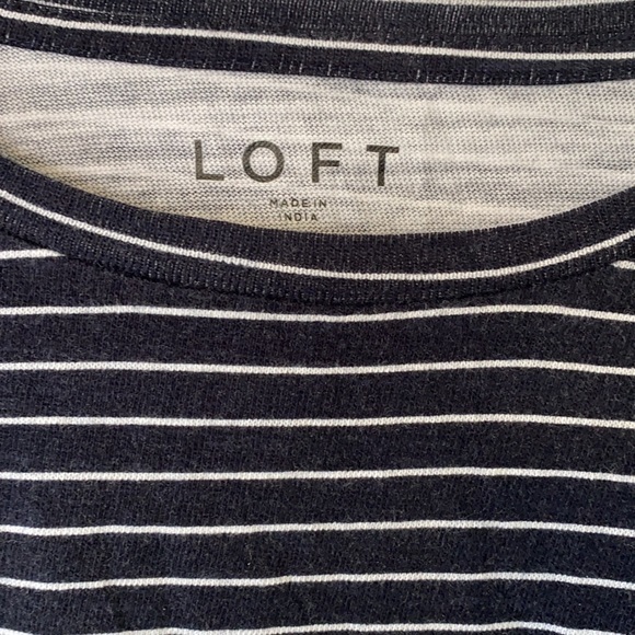 LOFT Navy & White Striped T-shirt Lace Sleeve - Picture 6 of 9